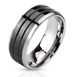 Ringring für Herren, Edelstahlband, schwarze Rillen