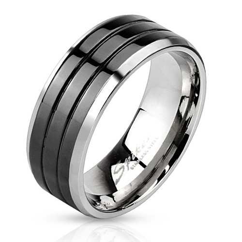 Anillo anillo para hombre banda de acero inoxidable ranuras negras