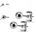 Clous d'Oreilles Boules Femme Homme en Acier Inoxydable Argent - Boucles d'Oreilles au choix 3mm ou 5mm