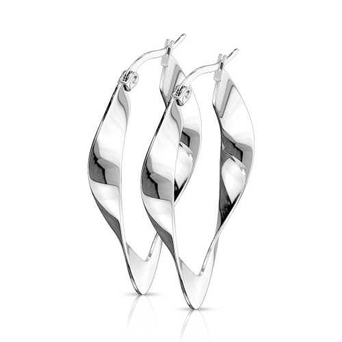 Pair of twisted oval steel women's hoop earrings