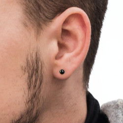Pair nails Women's Man Earrings Steel Pearl Black Ball 5mm 2