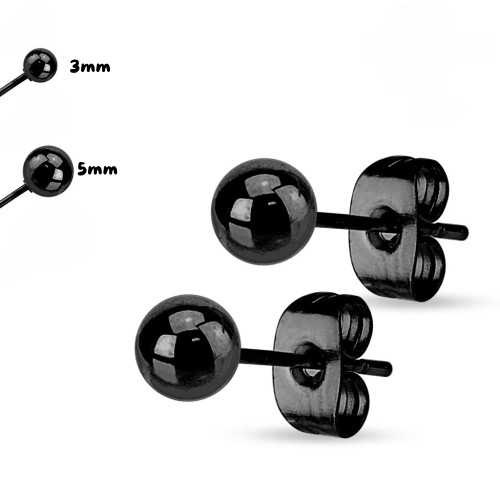 Palline da uomo Palline da donna Black Acciaio inossidabile - Orecchini Larghezza 3mm o 5mm