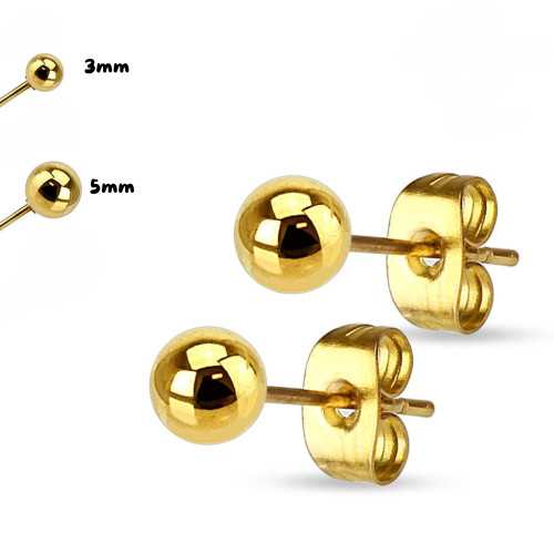 Unghie a sfera in acciaio inox da donna in oro - orecchini larghezza 3mm 5mm