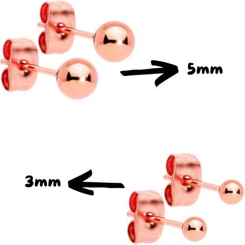 Pendientes bolas para mujeres en oro rosa ancho 3mm o 5mm