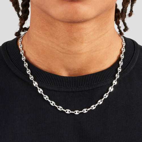 Catena Granelli di caffè in acciaio inossidabile argento per uomo - Larghezza 6 mm, Lunghezza 60 cm