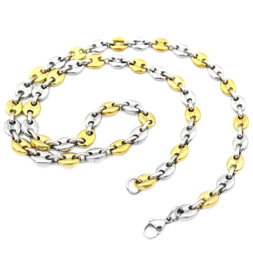 Bicolor Set Kette Kaffee Grains Silber Stahl und Gold für Männer - Breite 7mm