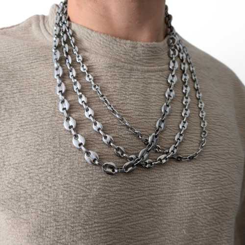 Collar de cadena Granos de café en plateado de acero inoxidable para hombres - Ancho de la elección 6mm, 8mm, 10 mm