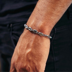 Silver Stainless Steel Coffee Grains Bracelet for Men - Width of 8mm