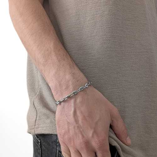 Bracelet Grains de Café en Acier Inoxydable Argent Pour Homme - Largeur 6mm