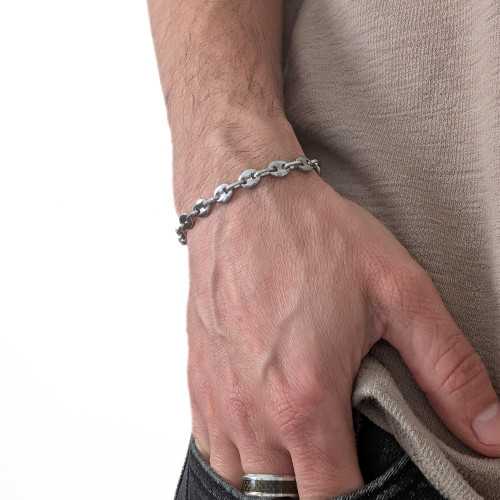 Pulsera de granos de café de acero plateado...