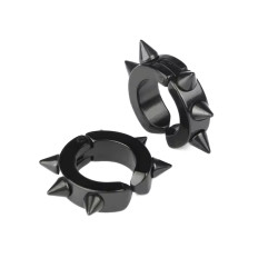 False black steel man earrings with 6 peaks for non-pierced ears