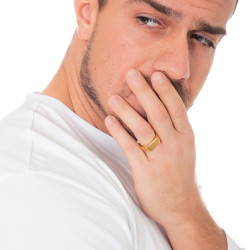 Anillo de punto moderno y minimalista para mujer o extremo de acero dorado con meseta rectangular de 9mm 2