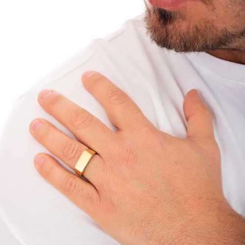 Acero Inoxidable Hombres Chevalière Gold 9mm Bandeja gravable - Anillo personalizado Pas Cher