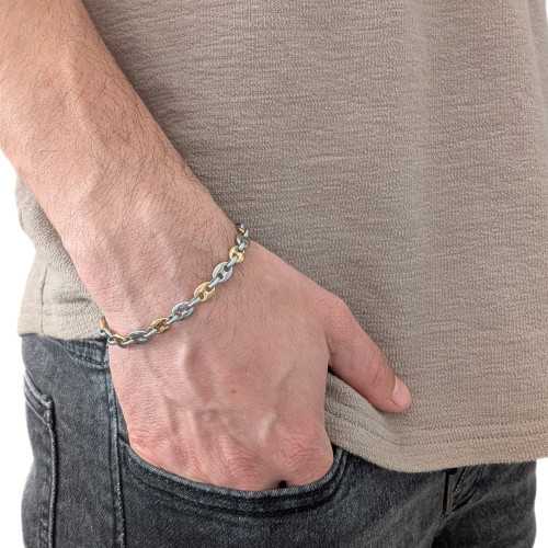 Pulsera de Granos de Café Bicolor en Plata y Oro Para Hombres - Ancho 6mm