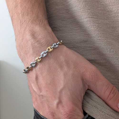 Bicolor Kaffee grau Armband in Silber Stahl und Gold für Männer Breite 6mm