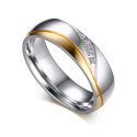 Engagement Anillo Mujer Hombre Acero Inoxidable Oro y Zirconium - Anillo Promesse para Pareja