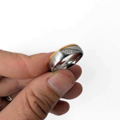 Anello di fidanzamento per uomo o donna Acciaio inossidabile Oro fino e zirconio