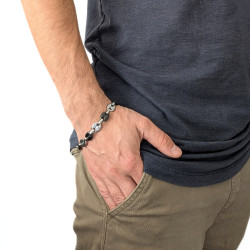 Bicolored men's bracelet steel and black mesh coffee beans 20cm 10mm