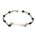Men's Bracelet Coffee Grains Stainless Steel Bicolor Silver and Black - Customized Plate 6mm 22cm