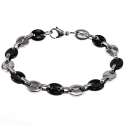 Strap in mesh Coffee Grains in Silver and Black Bicolor Steel For Men - Width 10mm, Length 21cm