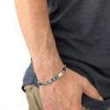 Bracelet Homme Grains de Café Acier Inoxydable Bicolore en Argent et Noir - Plaque Personnalisable 6mm 22cm
