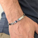 Pulsera de café de acero inoxidable de plata biccuente y negro para hombre con placa personalizable 6mm 22 cm