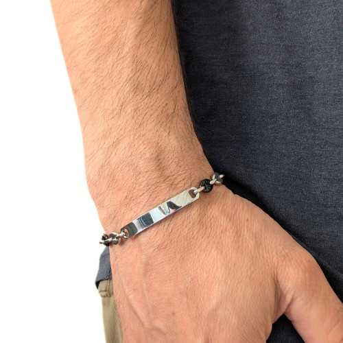 Pulsera de los hombres café Grains Acero Inoxidable Bicolor Plata y Negro