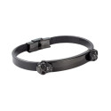 Cuero Negro y acero Pulsera de hombre Bicicleta Cabeza de muerte con placa de quemador personalizado - Longitud 19cm