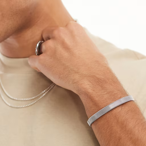 Pulsera en malla milanesa Jonc Open Rigid en acero inoxidable - Jonc para hombres
