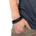 Pulsera de hombres Multi Cuero Ranks cuentas negras con placa de acero negro personalizado