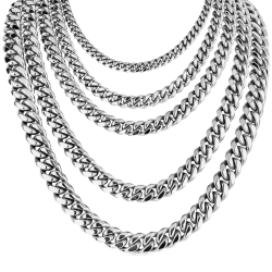 Catena Collare Per Uomo Rete Cubana In Acciaio Inossidabile Argento - 45cm a 70cm, 1mm a 10mm