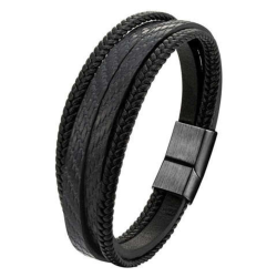 Schwarzes Lederarmband für Herren Vier Ranks und...