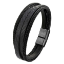 Pulsera de cuero negro multirow y acero : Personalizable
