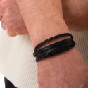 Pulsera de cuero negro multirow y acero : Personalizable