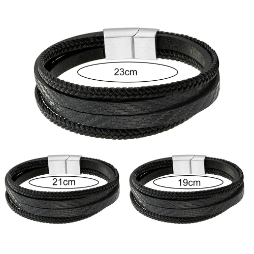 Bracelet homme cuir noir multi rangs et acier : Personnalisable