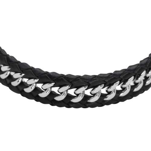 Pulsera de cuero masculino e Inlaid Maillons Steel Look Rock Biker - Longitud 22cm