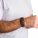 Bracelet Homme en Cuir Marron Multi Rangs et Fermoir Acier Inoxydable - Longueur 22cm