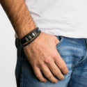 Bracelet Homme en Cuir Noir Tressé Triple Rangs Liens et Fermoir Acier Inoxydable Aimanté 21cm