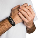 Bracelet for Men's Braided Leather Triple Rangs Links and Clasp Magnetized Stainless Steel 21cm