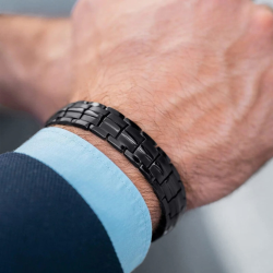 Gourmet-Armband für Männer in schwarzer Stahl magnetische Therapie 22cm