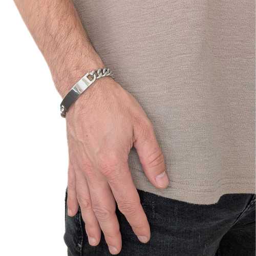 Correa de malla cubana para hombre de acero con placa personalizable - plata de la gourmette para grabar