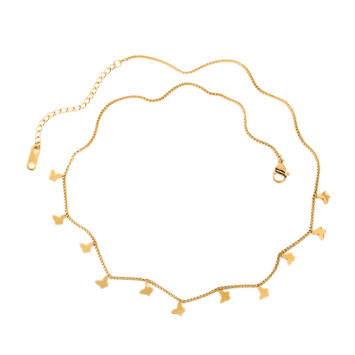 Colgante con colgante Butterflies Mujer de acero inoxidable oro fino - Longitud 47cm