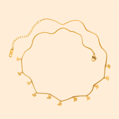 Necklace Sleeve Pamples Butterflies Woman in Stainless Steel Gold Gold Fine - Length 47cm
