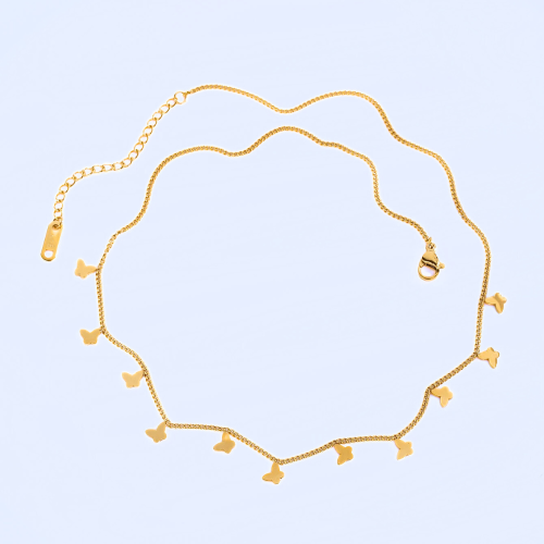 Collar collar con mariposas Mujer en acero inoxidable oro fino - longitud 47cm