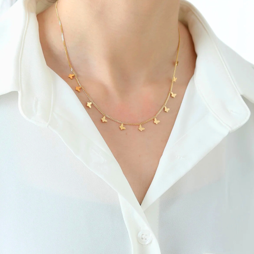 Collar Sleeve con mariposas para mujeres en acero inoxidable oro fino - longitud 47cm