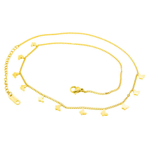 Collare Ras di Collo Con Pimpelli Farfalle Per Donna Acciaio Inossidabile Dorato in Oro Fine - Lunghezza 47cm
