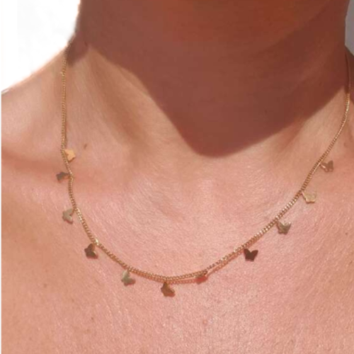 Collier Ras du Cou Avec Pampilles Papillons Femme en Acier Inoxydable Doré à l'or Fin - Longueur 47cm