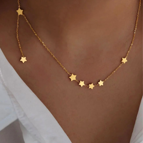 Necklace Shaft With Pampillas Stars For Women made of Stainless Steel Gold Gold Thin Length 47cm