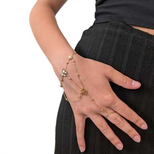 Joyería de mano pura Mujer - Butterfly de cadena de mano y anillo de cadena de acero inoxidable