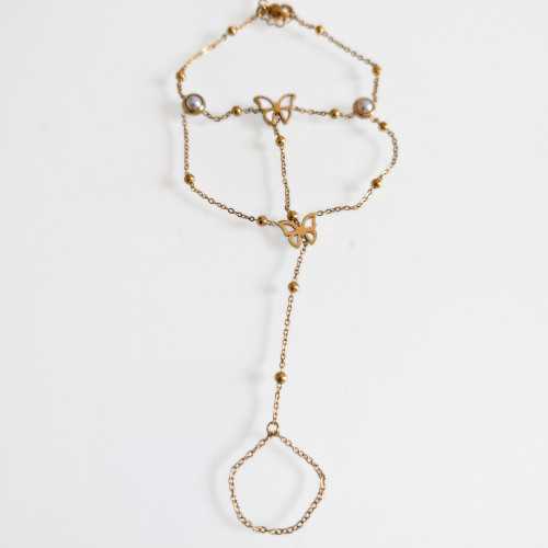 Hand Schmuck Frau - Handkette Hammer Schmetterling und Ring Kette Edelstahl